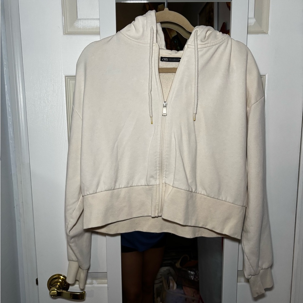 Zara Off-White Zip-Up Hoodie